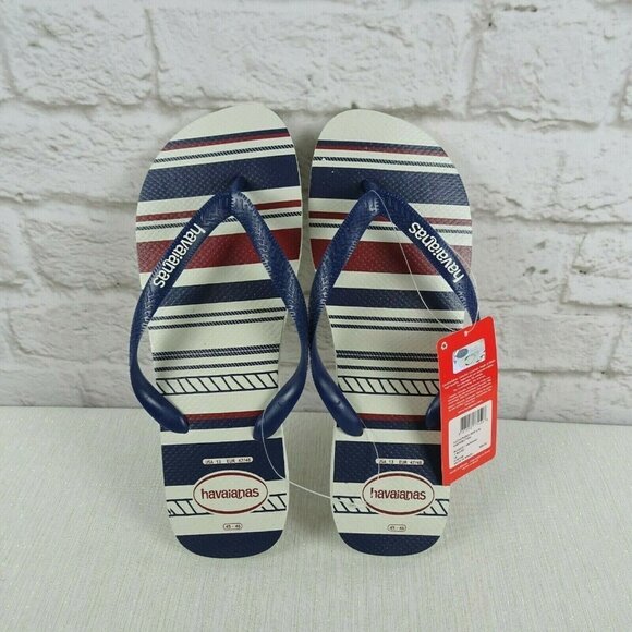 💰3/$25 New HAVAIANAS Flip Flop Stripe Nautical Brazil 13 - Picture 1 of 9